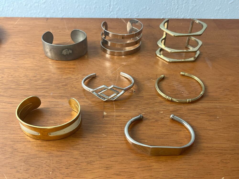 Cuff Bracelet Lot of 7 Geometric Statement Festival Gold Silver Tone VTG Modern